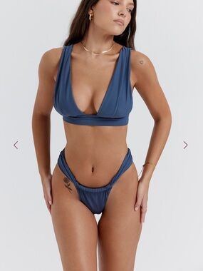 House of CB Bikini Set Seychelles Tie Top & Athens Bottoms Deep Blue NWT NEW S/M